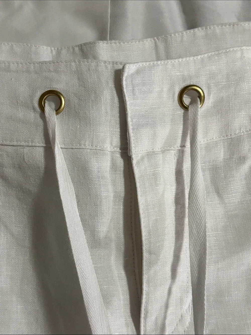 Jones New York White Drawstring 100% Linen Wide Leg ankle length